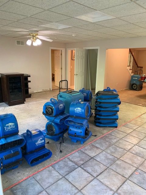 Air dryers in a house for water damage restoration