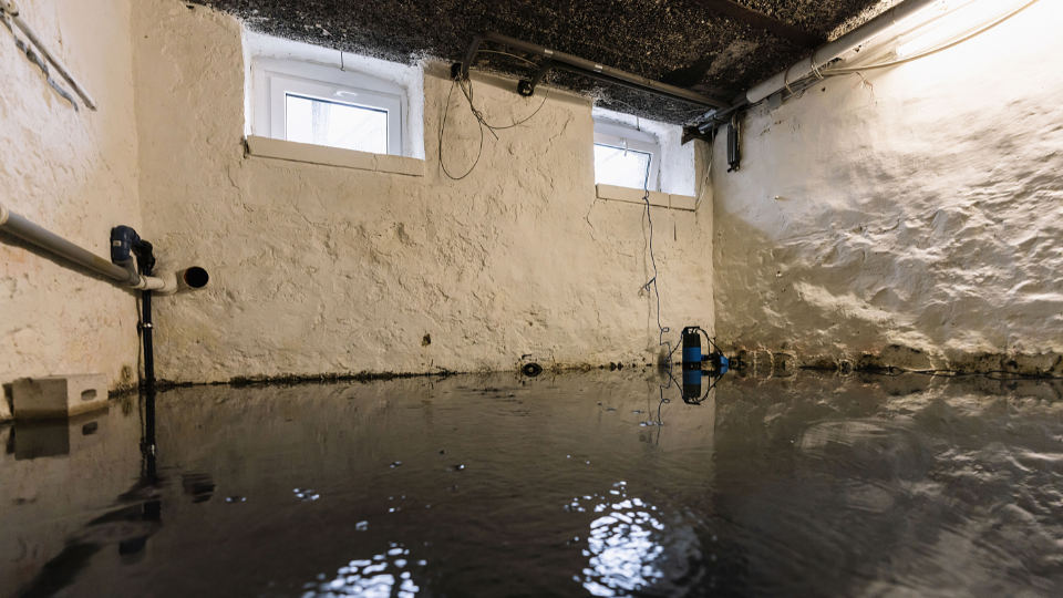 water damage restoration in a basement