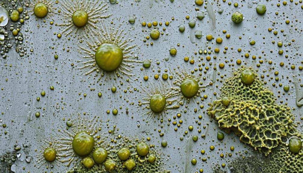 Macro photo of yellow slime mold growth patterns.